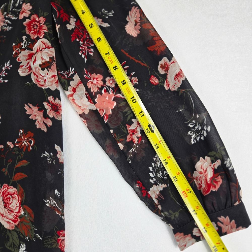 Loft Outlet Floral Shift Dress Womens 6 Black Ruffle Neck Long Sleeve (D10) - Picture 10 of 11
